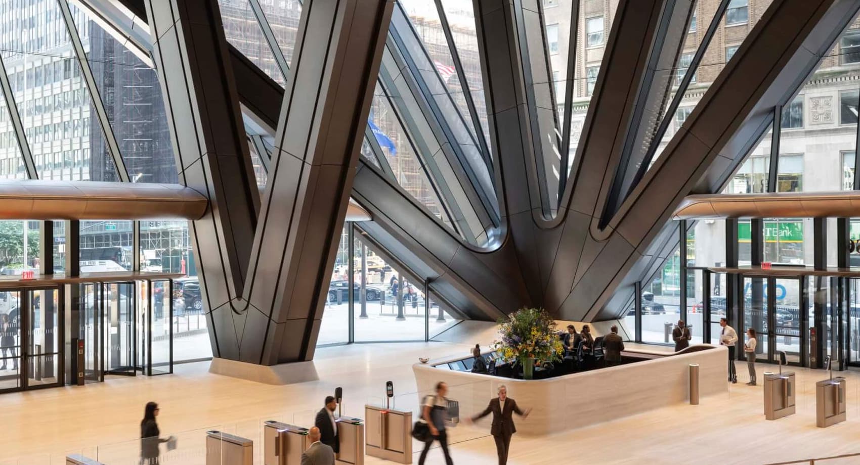 Atmospheric editorial backdrop — contemporary office atrium